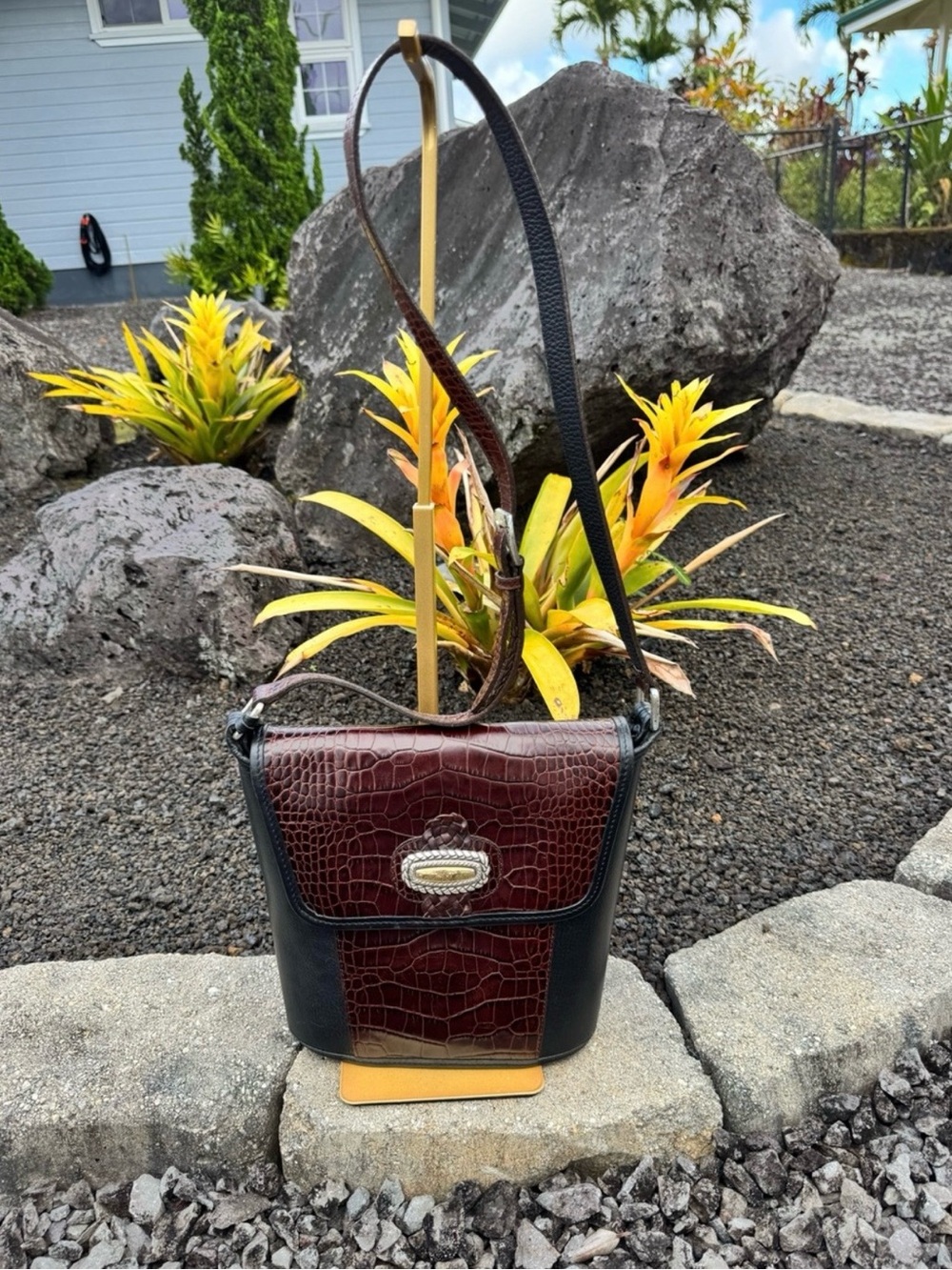 Brighton Croc-Embossed Leather Crossbody Bag